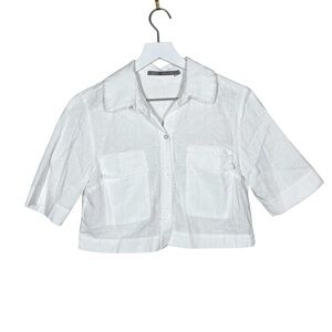 Suite Maria Filo Womens White Cropped Linen Button Up Shirt Size XS Natural